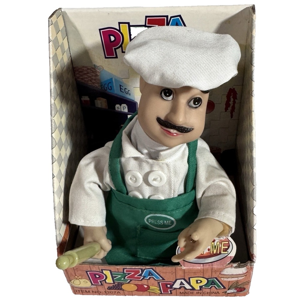 2002 PIZZA PAPA Rare  Vintage Singing Spinning Pizza Chef With Box‎ READ AS-IS